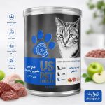کنسرو غذای گربه بالغ US Pet با طعم گوشت، مرغ و بوقلمون