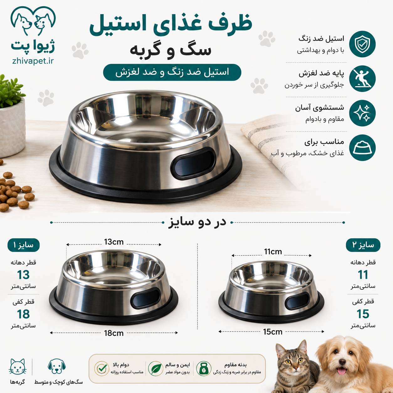 fc2f2815-bf63-4c25-8fdd-efbda9990af5 ظرف آب و غذای سگ و گربه استیل مدل تایسون - Image 1