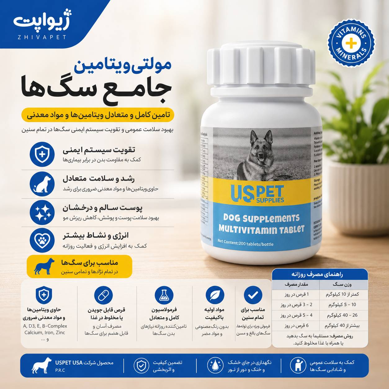 file_00000000323871f4a022abab3e563c0b قرص مولتی ویتامین جامع سگ ها یو اس پت - Image 1